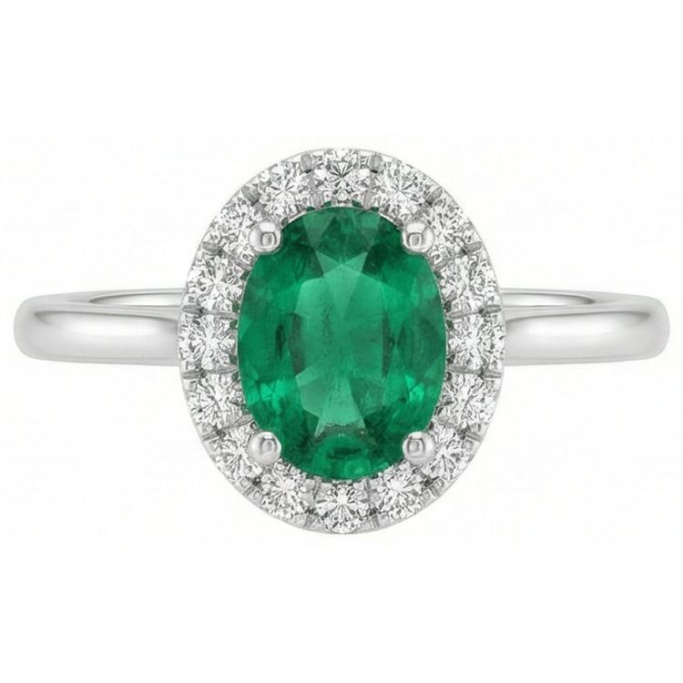 Bague de mariage diamant vert émeraude taille ovale de 3.2 ct en or blanc 14K