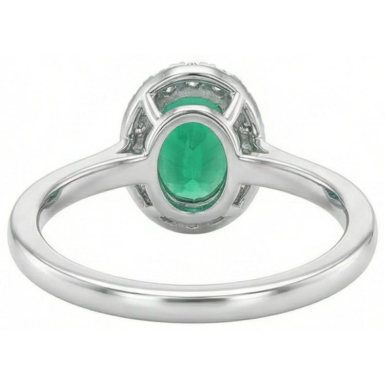 Bague de mariage diamant vert émeraude taille ovale de 3.2 ct en or blanc 14K