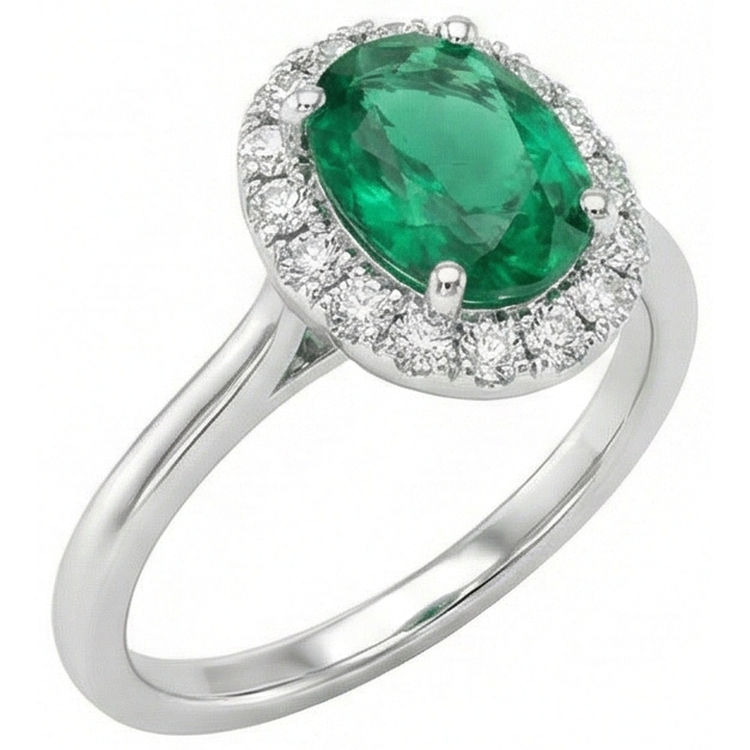 Bague de mariage diamant vert émeraude taille ovale de 3.2 ct en or blanc 14K