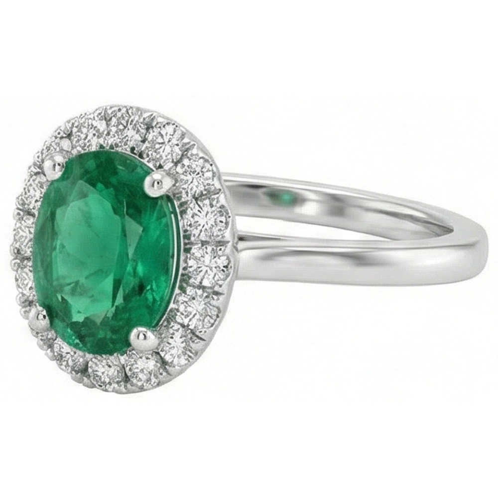 Bague de fiançailles en or blanc 14kt avec émeraude et