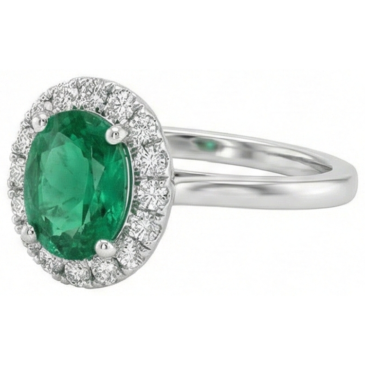 Bague de mariage diamant vert émeraude taille ovale de 3.2 ct en or blanc 14K