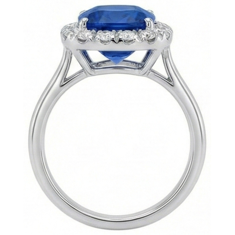 naturel cushion diamant 3.80carats bague vue de profil