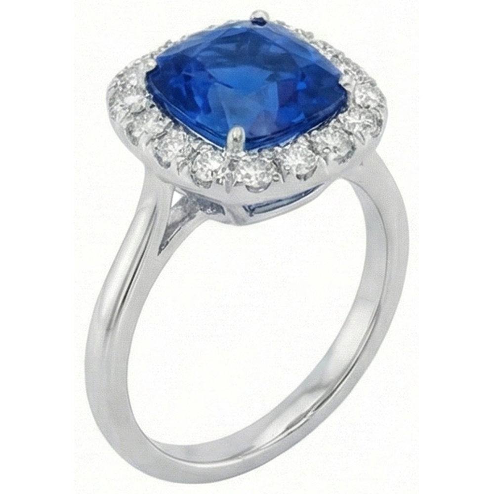 naturel cushion diamant 3.80carats bague vue de face