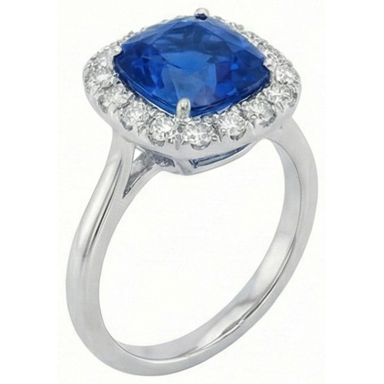 naturel cushion diamant 3.80carats bague vue de face