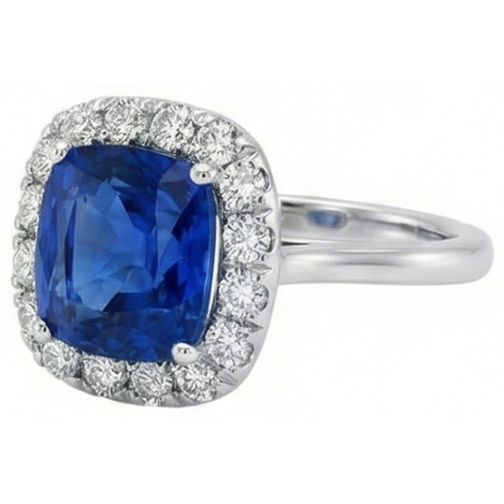naturel cushion diamant 3.80carats bague détail rapproché