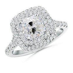 Bague de mariage double halo coussin Réel diamant taille ancienne mine 3 carats