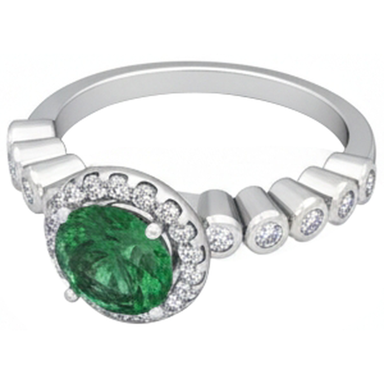 Bague de mariage émeraude Vert Coupe Ronde de 8.15 carats avec diamants 14K WG