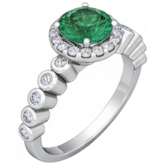 Bague de mariage émeraude Vert Coupe Ronde de 8.15 carats avec diamants 14K WG
