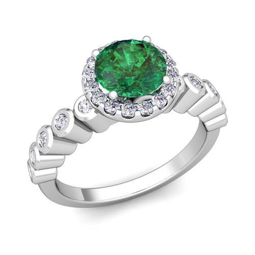 Bague de mariage émeraude Vert Coupe Ronde de 8.15 carats avec diamants 14K WG