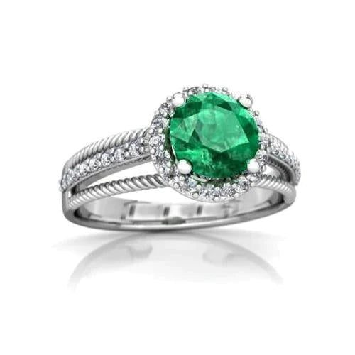 Bague de mariage émeraude Vert avec diamants 3.60 carats or blanc 14k