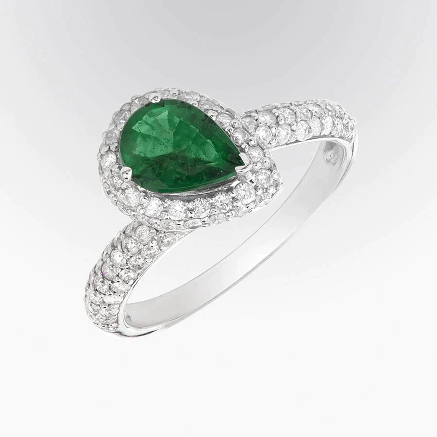 Bague de mariage émeraude Vert et diamants de 7.35 ct sertie de griffes en or 14 carats blanc