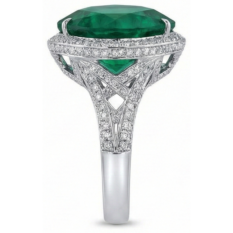 Bague de mariage émeraude Vert et diamants taille coeur 9 carats en or blanc 14K