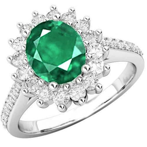 Bague de mariage émeraude Vert et diamants taille ovale 4.75 carats or blanc 14K