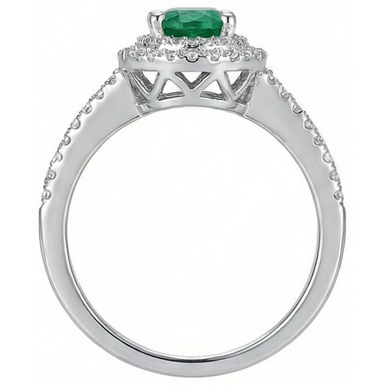 Bague de mariage émeraude Vert et diamants taille ovale verte 2.5 ct en or blanc 14K