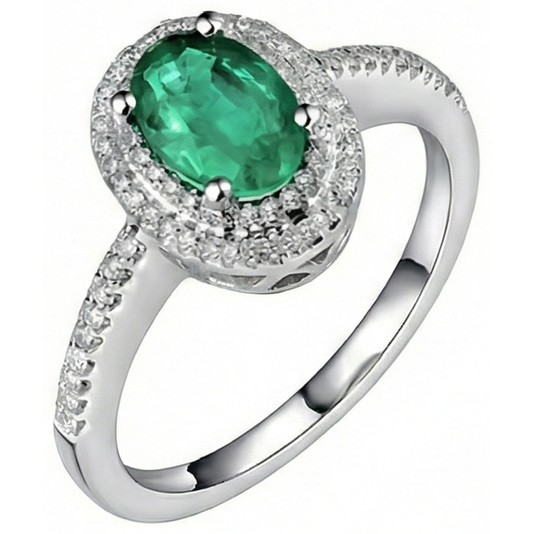 Bague de mariage émeraude Vert et diamants taille ovale verte 2.5 ct en or blanc 14K