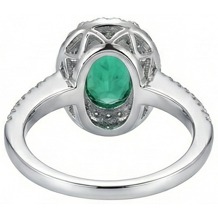 Bague de mariage émeraude Vert et diamants taille ovale verte 2.5 ct en or blanc 14K