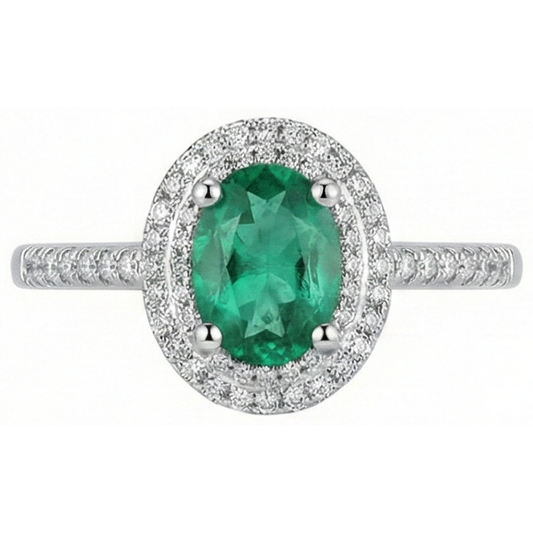 Bague de mariage émeraude Vert et diamants taille ovale verte 2.5 ct en or blanc 14K