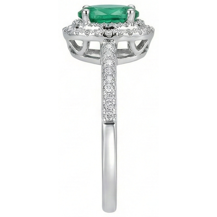 Bague de mariage émeraude Vert et diamants taille ovale verte 2.5 ct en or blanc 14K