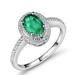 Bague de mariage émeraude Vert et diamants taille ovale verte 2.5 ct en or blanc 14K