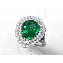 Bague de mariage émeraude Vert taille poire avec halo de diamants ronds en or 5.50 ct