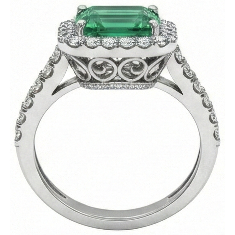 Bague de mariage émeraude verte 24 carats et diamants bijoux en or blanc