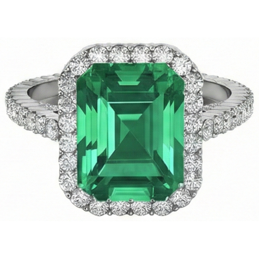 Bague de mariage émeraude verte 24 carats et diamants bijoux en or blanc