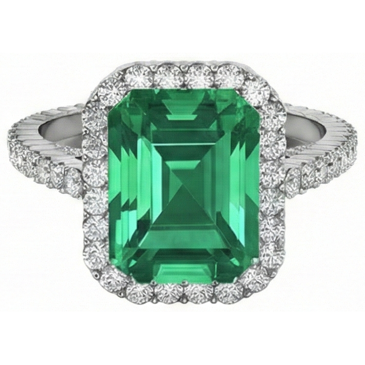 Bague de mariage émeraude verte 24 carats et diamants bijoux en or blanc