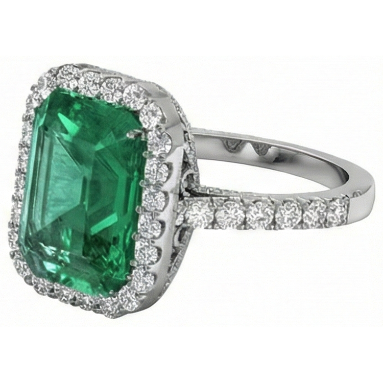 Bague de mariage émeraude verte 24 carats et diamants bijoux en or blanc