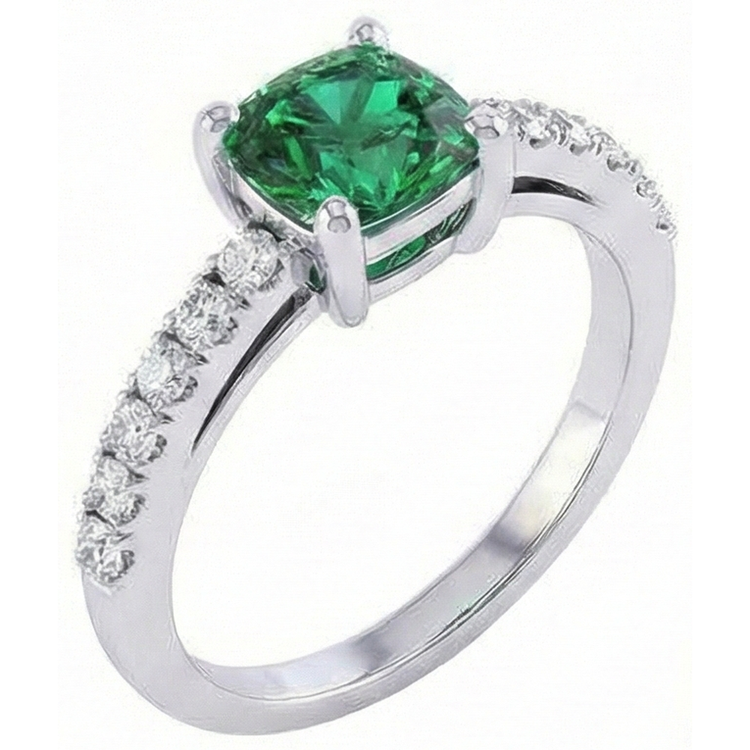 Bague de mariage émeraude verte de 3.2 ct avec diamants en or blanc 14K