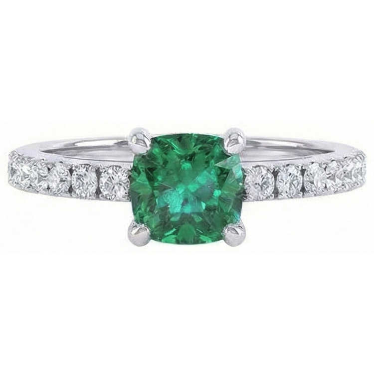Bague de mariage émeraude verte de 3.2 ct avec diamants en or blanc 14K