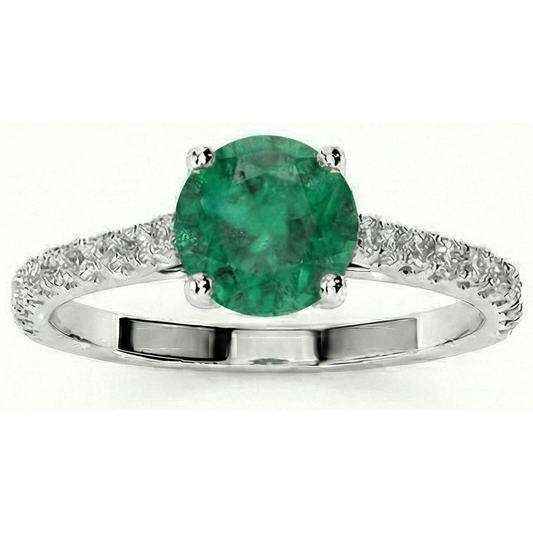 Bague de mariage émeraude verte de 3.7 ct avec diamants en or blanc 14 carats
