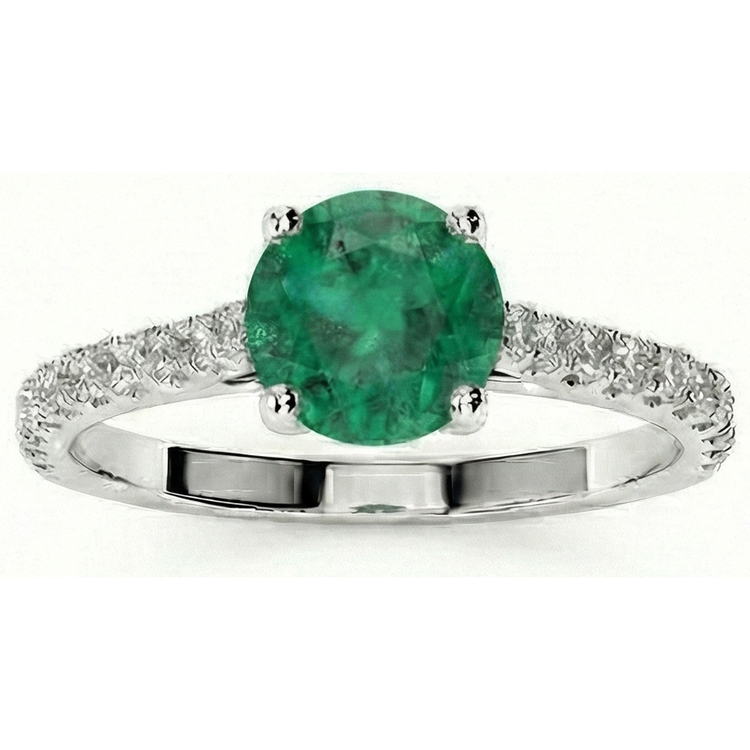 Bague de mariage émeraude verte de 3.7 ct avec diamants en or blanc 14 carats