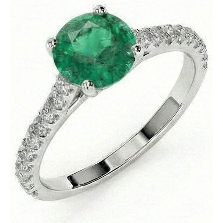 Bague de mariage émeraude verte de 3.7 ct avec diamants en or blanc 14 carats