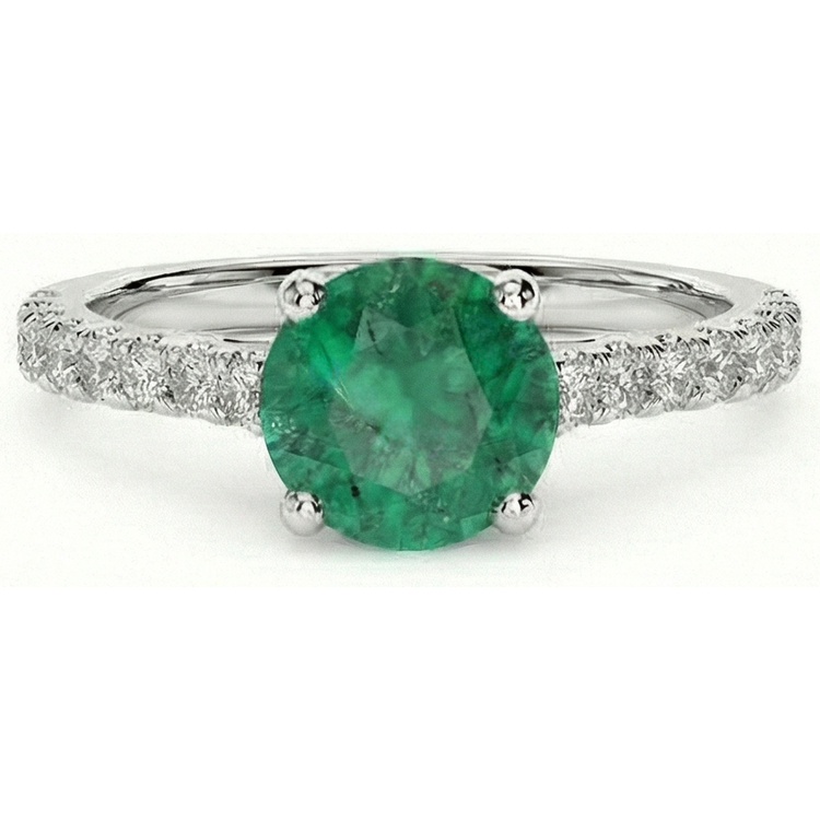 Bague de mariage émeraude verte de 3.7 ct avec diamants en or blanc 14 carats