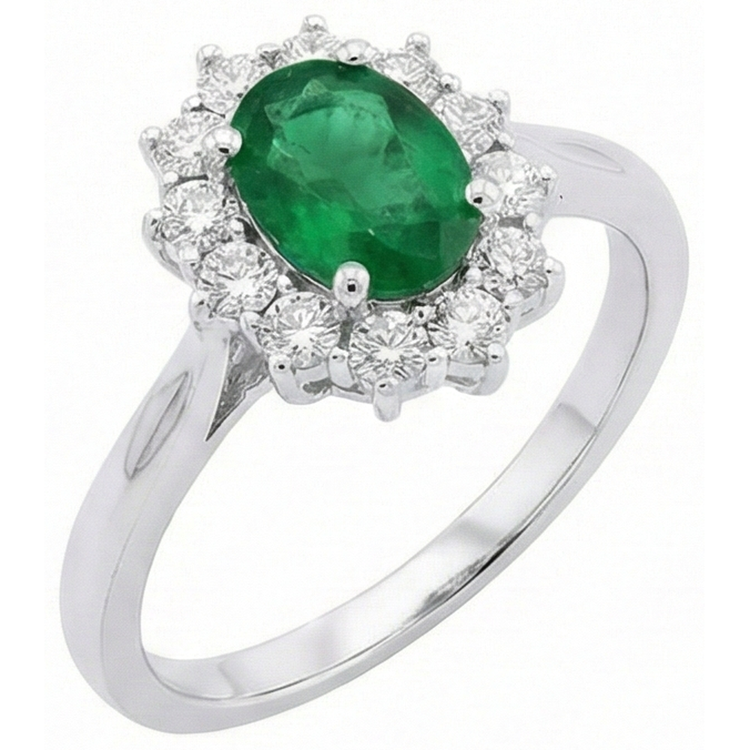 Bague de mariage émeraude verte et diamant de forme ovale 2 ct en or blanc 14K