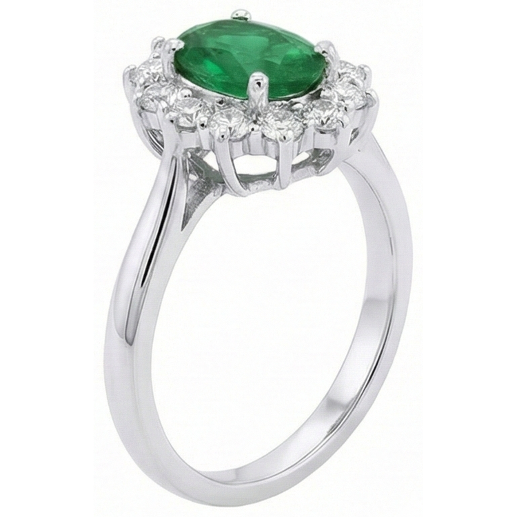 Bague de mariage émeraude verte et diamant de forme ovale 2 ct en or blanc 14K