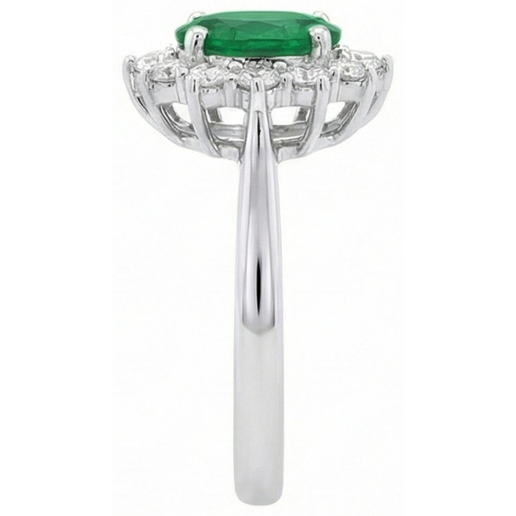 Bague de mariage émeraude verte et diamant de forme ovale 2 ct en or blanc 14K