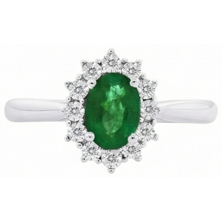 Bague de mariage émeraude verte et diamant de forme ovale 2 ct en or blanc 14K