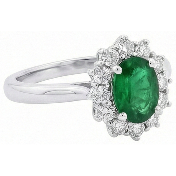 Bague de mariage émeraude verte et diamant de forme ovale 2 ct en or blanc 14K