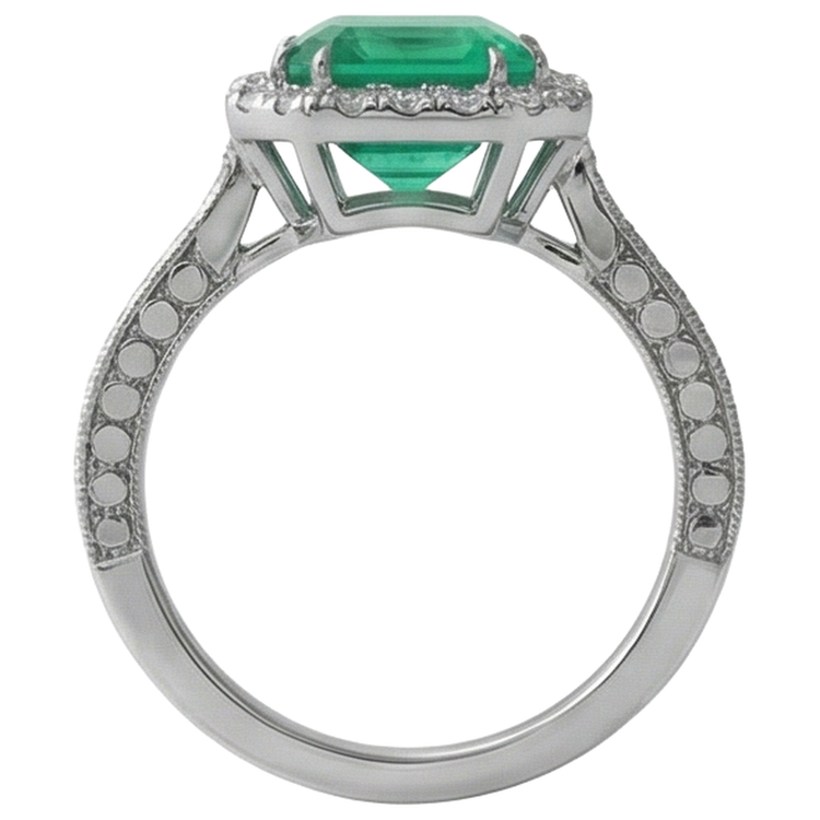 Bague de mariage émeraude verte et diamants bijoux en or blanc 21.50 ct