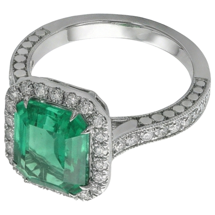 Bague de mariage émeraude verte et diamants bijoux en or blanc 21.50 ct