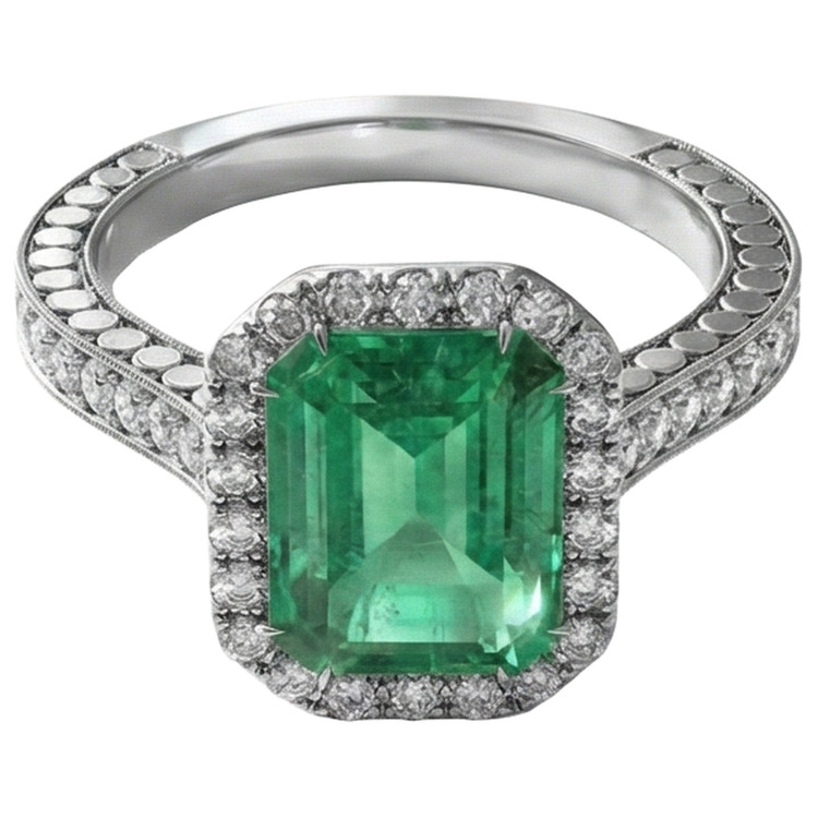 Bague de mariage émeraude verte et diamants bijoux en or blanc 21.50 ct