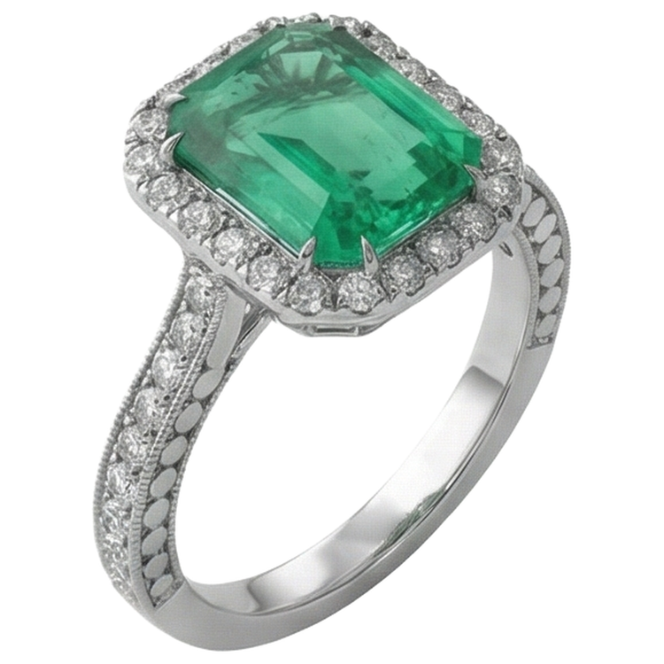 Bague de mariage émeraude verte et diamants bijoux en or blanc 21.50 ct