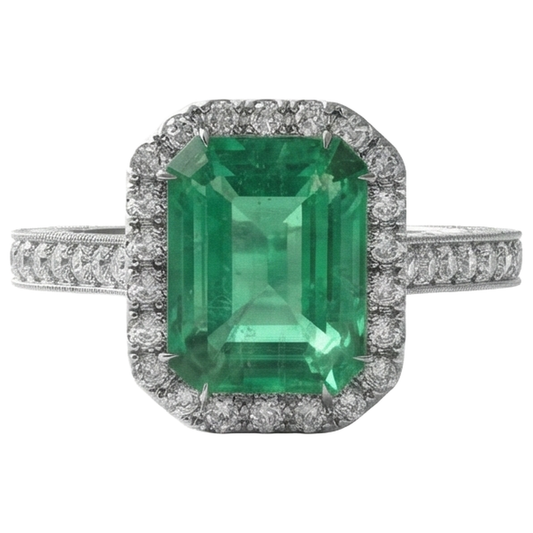 Bague de mariage émeraude verte et diamants bijoux en or blanc 21.50 ct