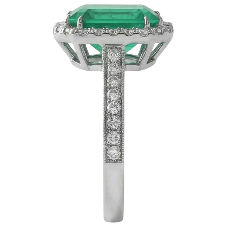 Bague de mariage émeraude verte et diamants bijoux en or blanc 21.50 ct