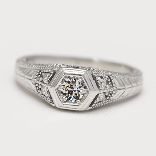 Bague de mariage en Réel diamant rond taille ancienne mine bijoux de style vintage 1 carat