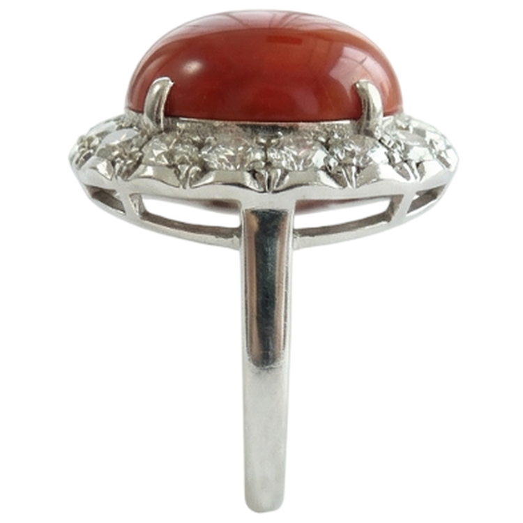 Bague de mariage en corail rouge et diamants Coupe Ronde de 11.25 ct en or 14 carats