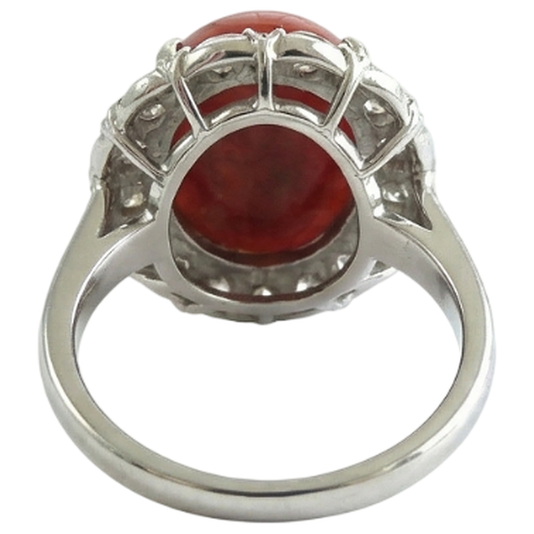 Bague de mariage en corail rouge et diamants Coupe Ronde de 11.25 ct en or 14 carats