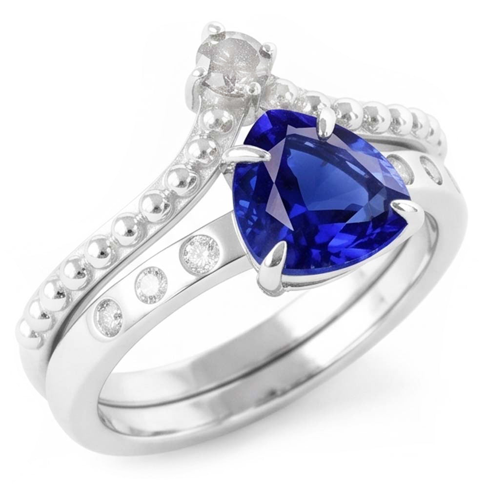 Bague de mariage en diamant sertie de mille milliards de saphirs bleus naturels 2 carats