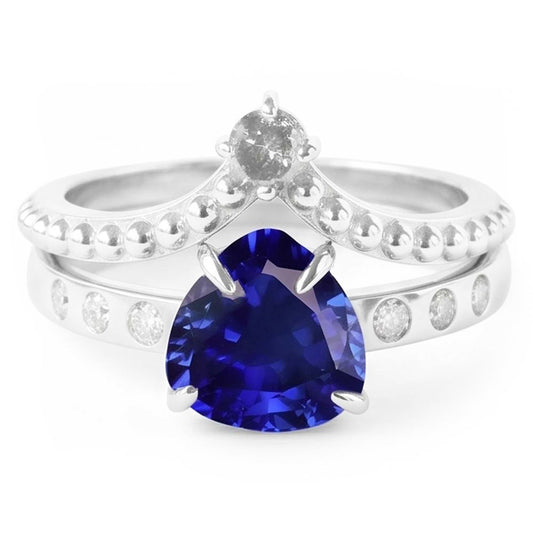 Bague de mariage en diamant sertie de mille milliards de saphirs bleus naturels 2 carats